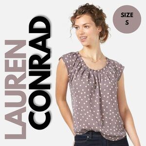 BOGO LC Lauren Conrad Pleated Mauve Purple Polka Dot Blouse Size S